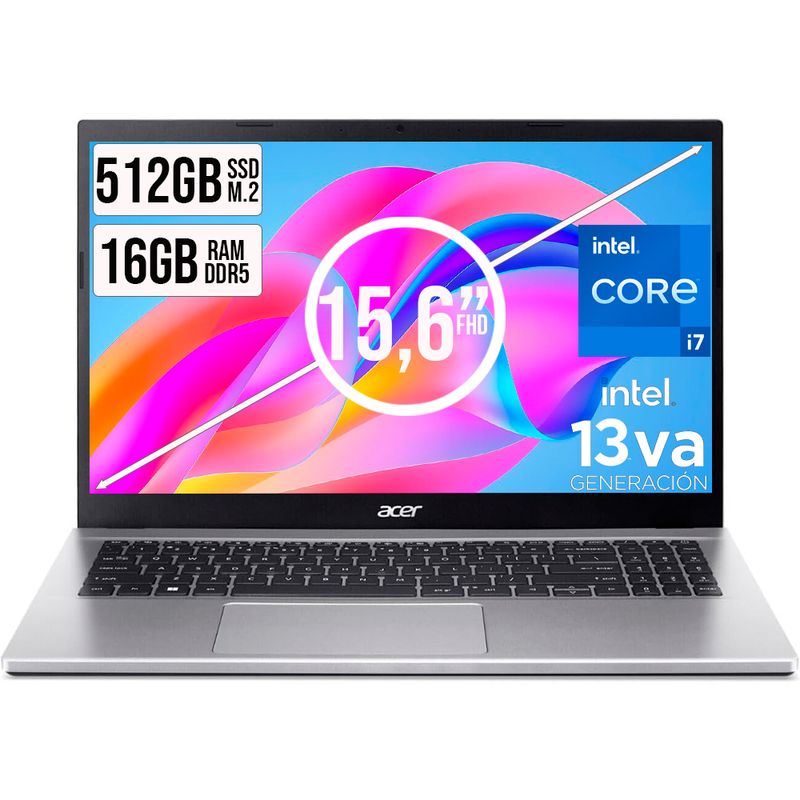 ACER - PORTATIL ACER ASPIRE INTEL CORE I7-13620H SSD 512GB RAM 16GB DDR5 15,6 IPS FHD