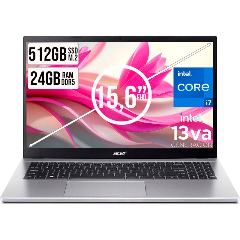 ACER - PORTATIL ACER ASPIRE INTEL CORE I7-13620H SSD 512GB RAM 24GB DDR5 15,6 IPS FHD