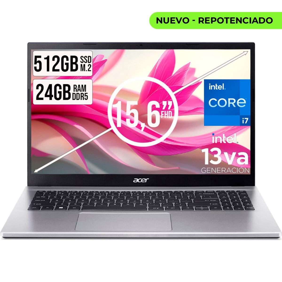 ACER - PORTATIL ACER ASPIRE INTEL CORE I7-13620H SSD 512GB RAM 24GB DDR5 15,6 IPS FHD