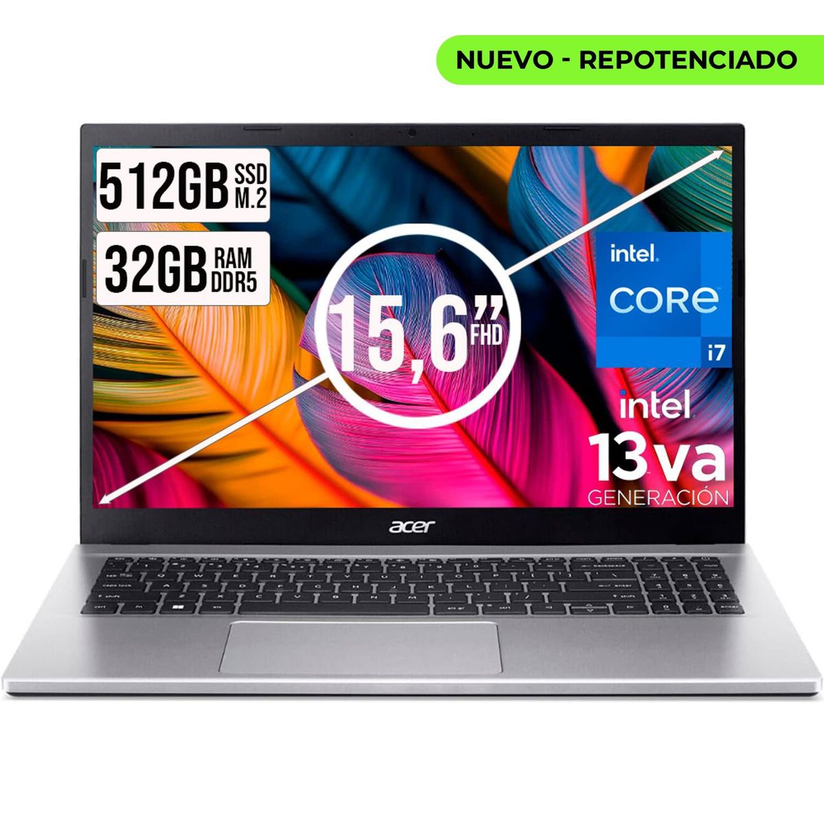 ACER - PORTATIL ACER ASPIRE INTEL CORE I7-13620H SSD 512GB RAM 32GB DDR5 15,6 IPS FHD