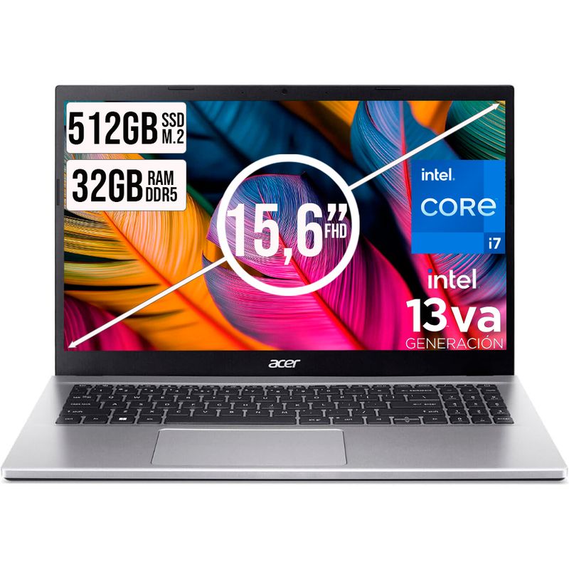 ACER - PORTATIL ACER ASPIRE INTEL CORE I7-13620H SSD 512GB RAM 32GB DDR5 15,6 IPS FHD