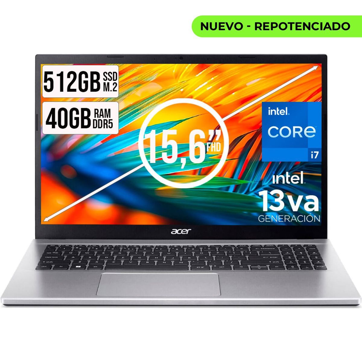 ACER - PORTATIL ACER ASPIRE INTEL CORE I7-13620H SSD 512GB RAM 40GB DDR5 15,6 IPS FHD