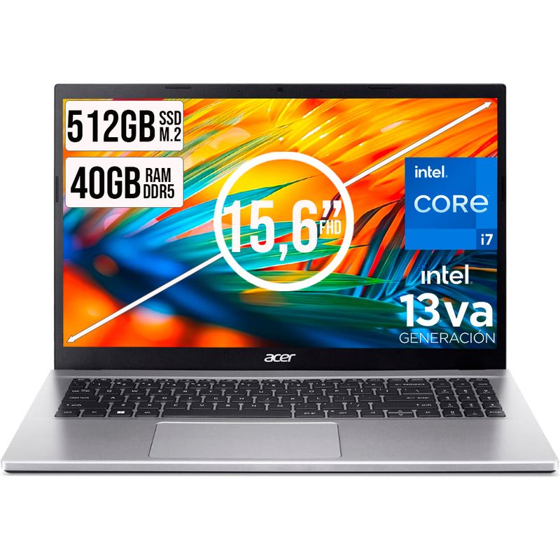 ACER - PORTATIL ACER ASPIRE INTEL CORE I7-13620H SSD 512GB RAM 40GB DDR5 15,6 IPS FHD