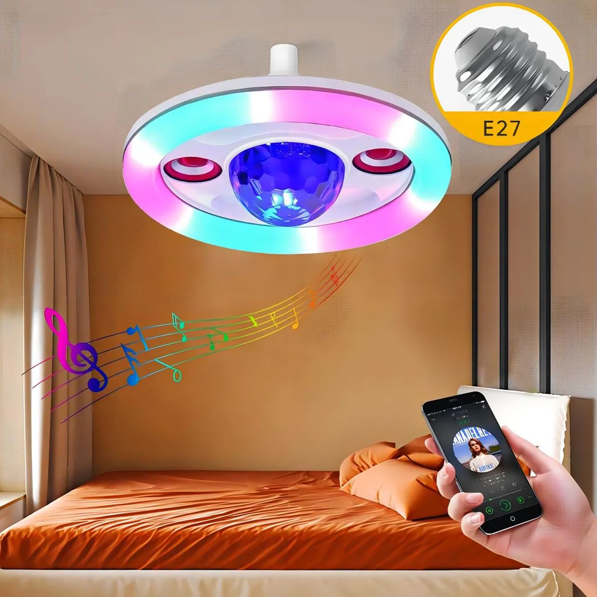 GENERICO - Lampara Bombillo Luz Led Rgb 36w Parlante Bluetooth Remoto
