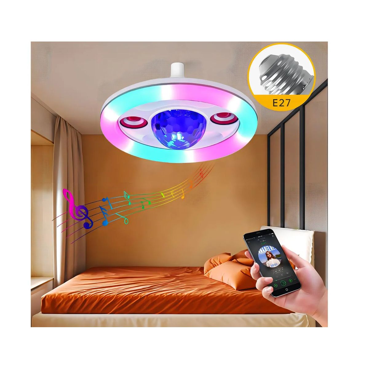 GENERICO - Lampara Bombillo Luz Led Rgb 36w Parlante Bluetooth Remoto