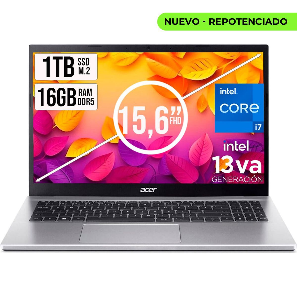 ACER - PORTATIL ACER ASPIRE INTEL CORE I7-13620H SSD 1TB RAM 16GB DDR5 15,6 IPS FHD