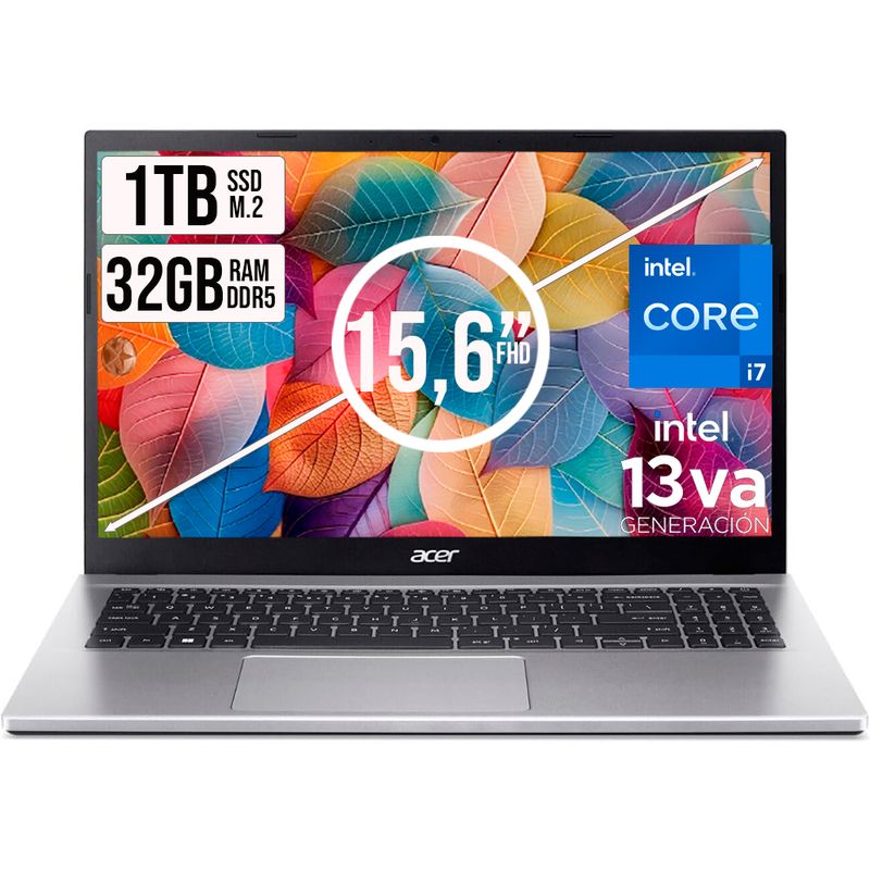 ACER - PORTATIL ACER ASPIRE INTEL CORE I7-13620H SSD 1TB RAM 32GB DDR5 15,6 IPS FHD