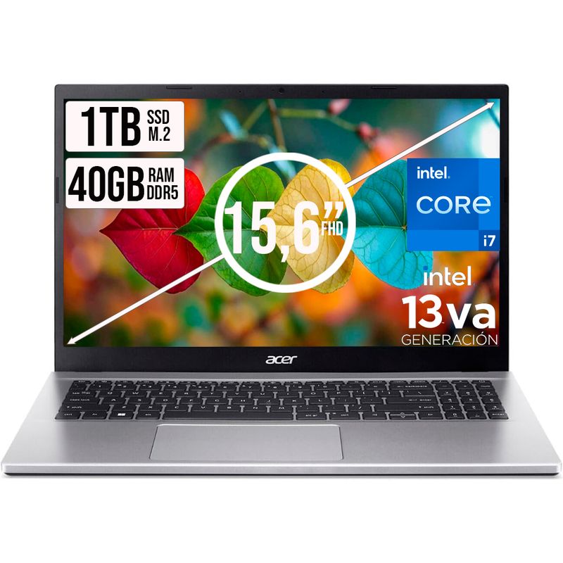 ACER - PORTATIL ACER ASPIRE INTEL CORE I7-13620H SSD 1TB RAM 40GB DDR5 15,6 IPS FHD