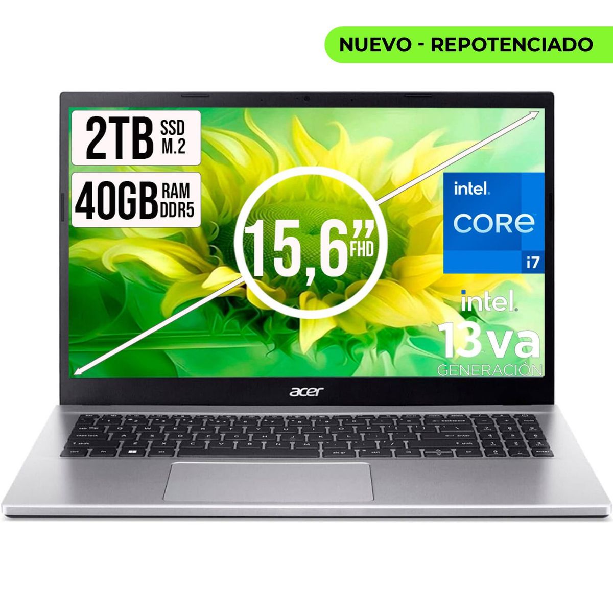 ACER - Portátil Acer Aspire Intel Core I7 13620H 2TB SSD 40GB RAM 15.6 FHD