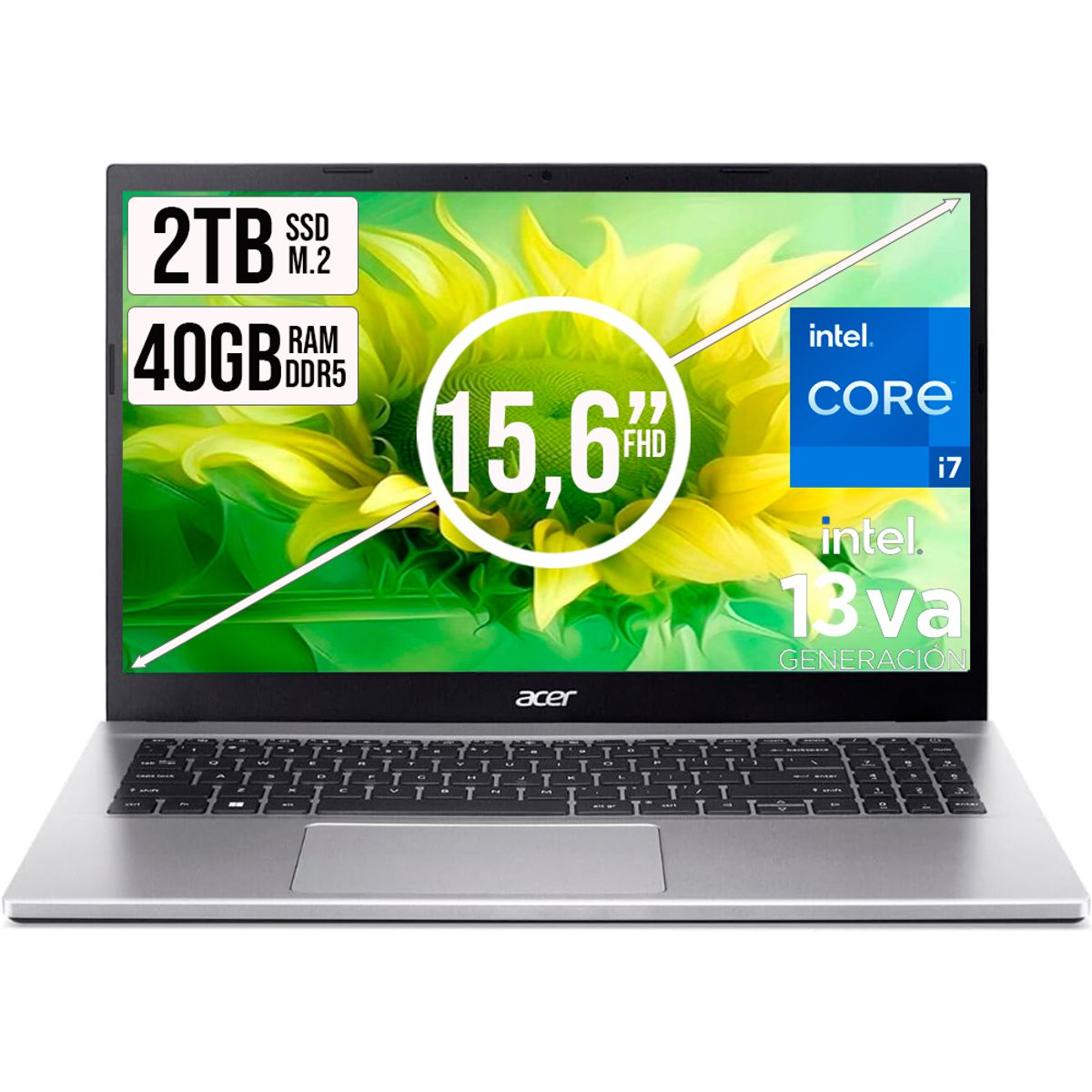 ACER - Portátil Acer Aspire Intel Core I7 13620H 2TB SSD 40GB RAM 15.6 FHD