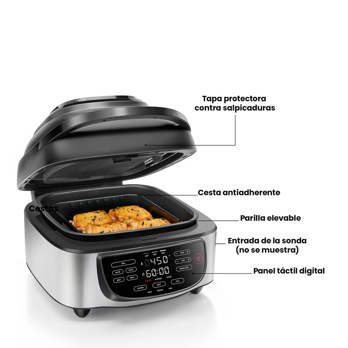 CHEFMAN - Freidora De Aire + Parrilla Interior Eléctrica Con Sonda De Ter  CHEFMAN - RJ38-AFG-7TP