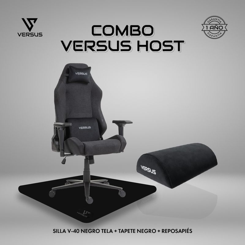 GENERICO - Combo Host+ Silla Gamer Versus V40NT+ Tapete negro+ Reposapiés