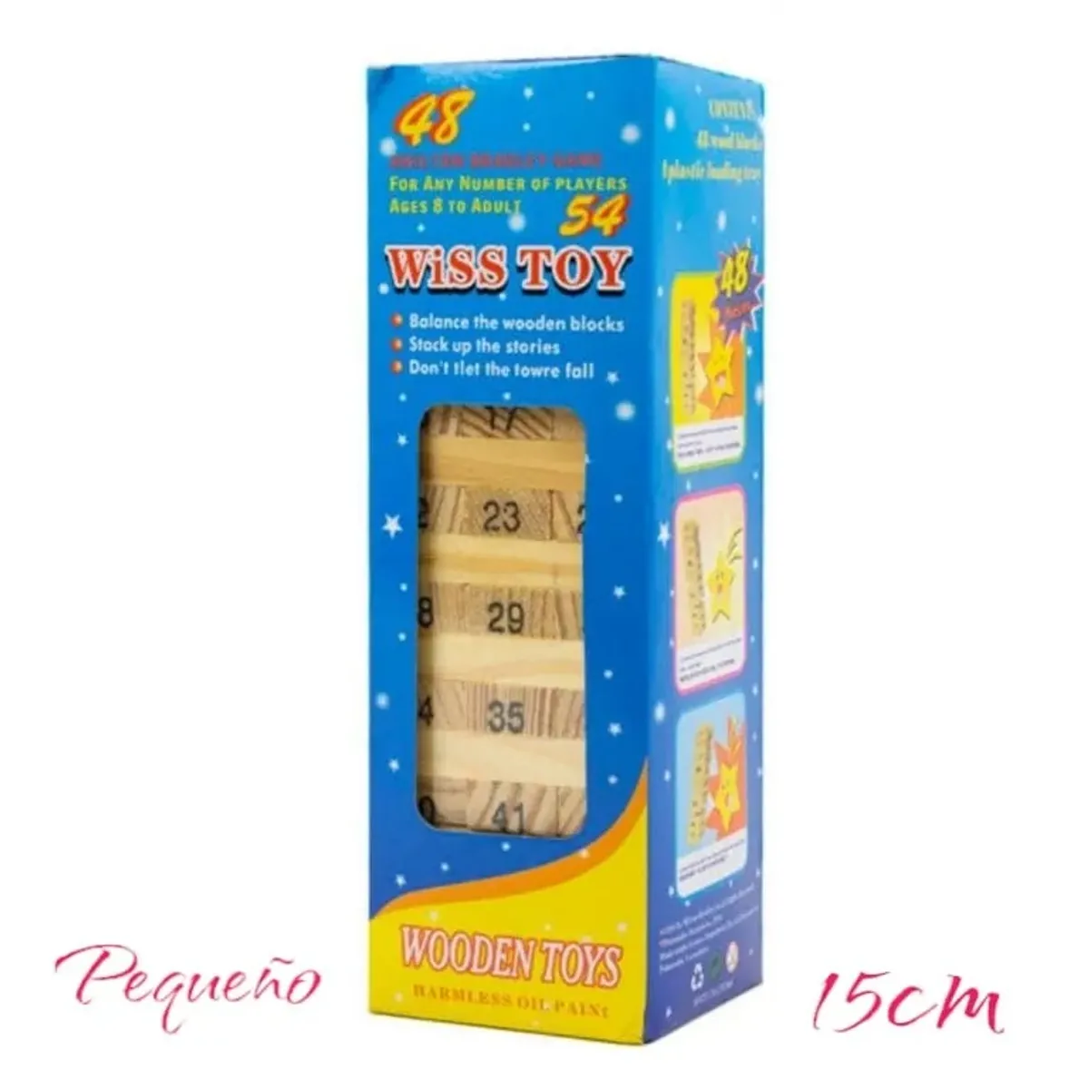 GENERICO - Juego Bloques De Madera Jenga Mini + 4 Dados / 48 Bloques