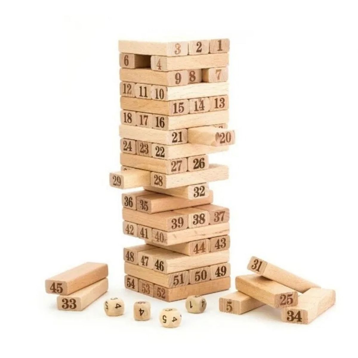 GENERICO - Juego Bloques De Madera Jenga Mini + 4 Dados / 48 Bloques