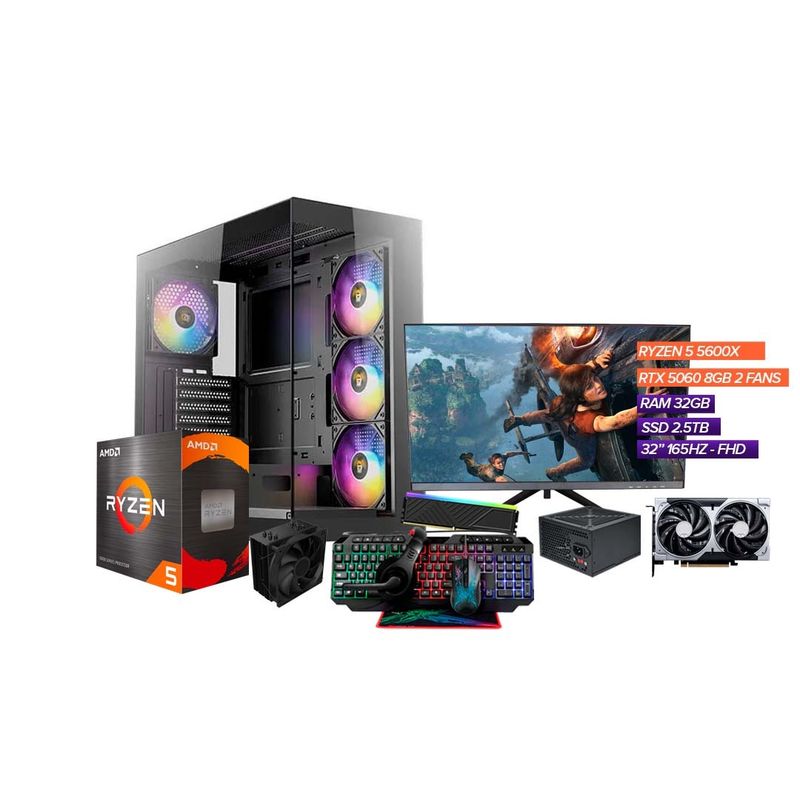 AMD - PC GAMER RYZEN 5 5600X/ RTX 5060 8GB/ RAM 32GB/ SSD 2.5TB/ MONITOR 32" FHD