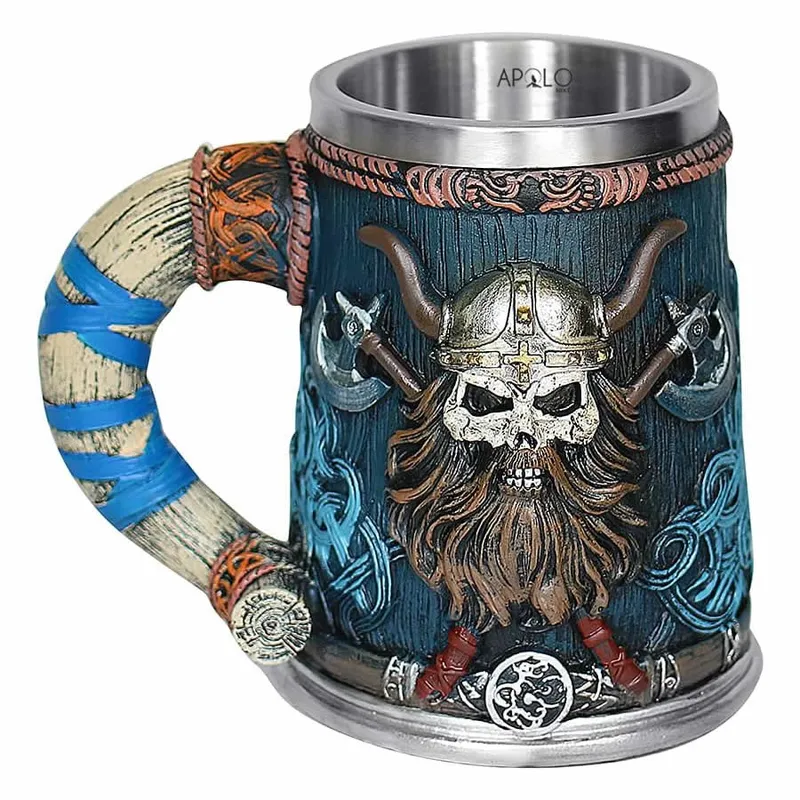 APOLO - Vaso taza Mug Cráneo de Guerrero Vikingo Medieval Coleccionable