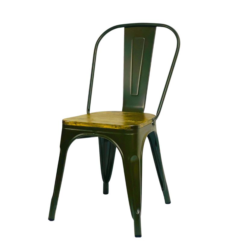 GENERICO - Silla Metálica Tolix Con Asiento En Madera COLOR VERDE OLIVA