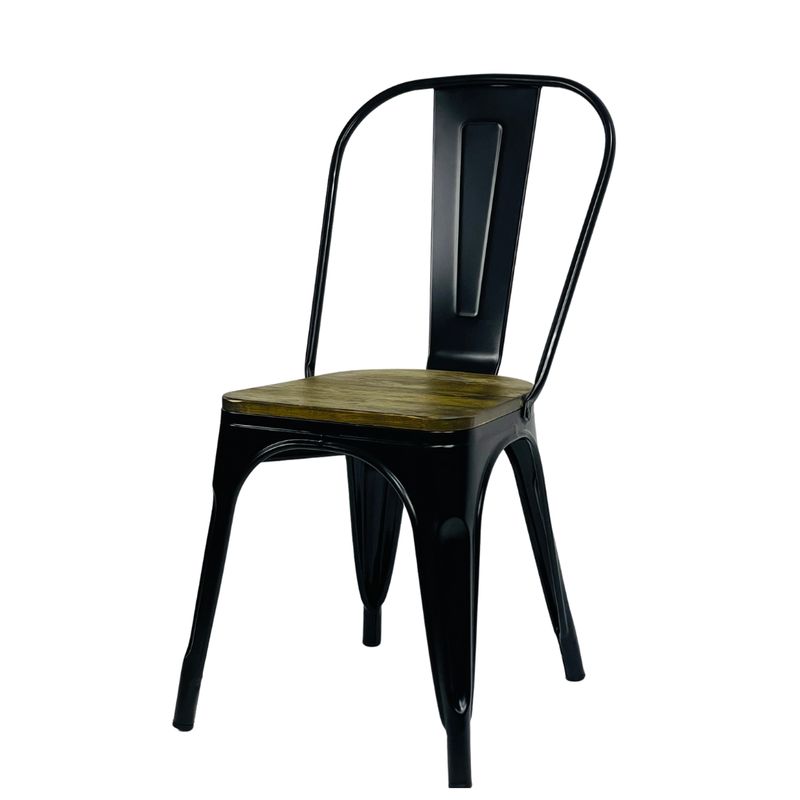GENERICO - Silla Metálica Tolix Con Asiento En Madera  KIT X2 COLOR NEGRO