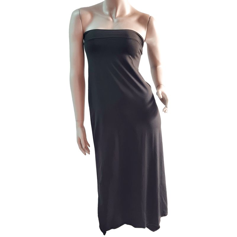 VIA7 - Vestido strapless estraple suelto adelante corto atras mas largo