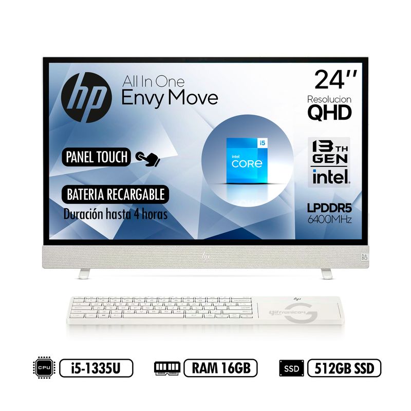HP - AIO PC ENVY MOVE 24-cs0003la QHD TOUCH INTEL I5-1335U RAM 16GB LPDDR5 512GB SSD BLANCO