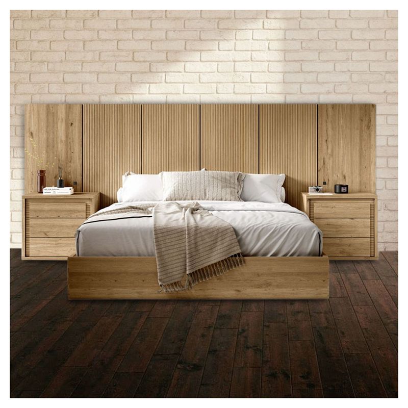 22 GRADOS DECORACION - Juego de Cama Raices Base cama 2 Mesas Cabecero en Roble