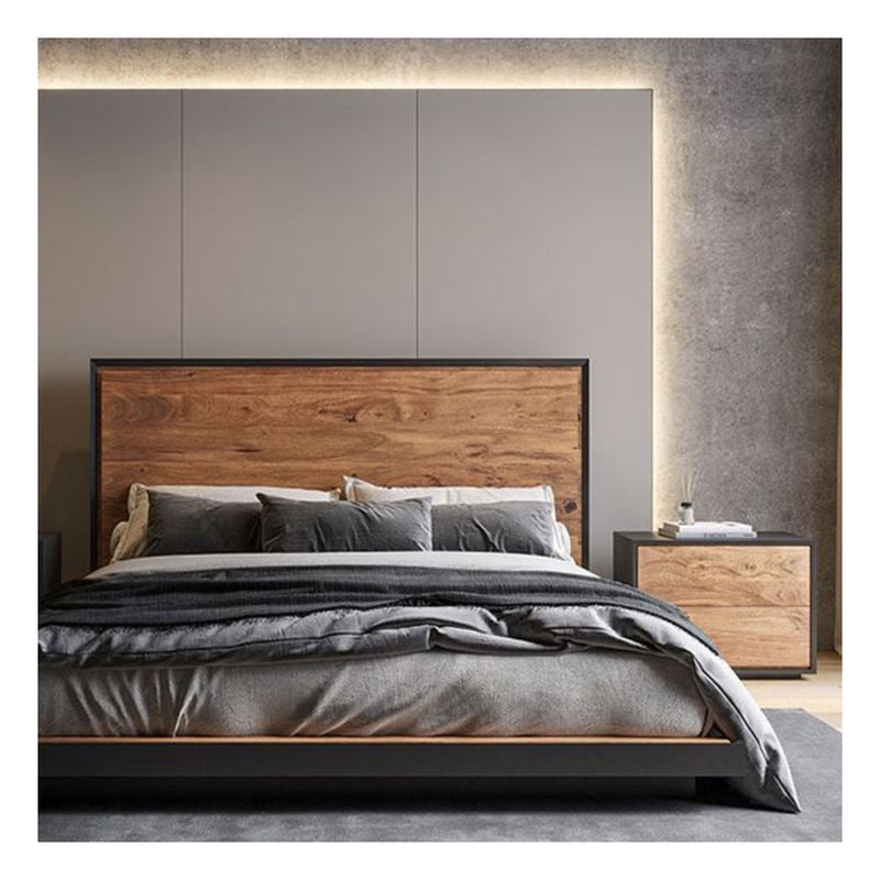 22 GRADOS DECORACION - Juego de alcoba Cama 2 Mesas y Cabecero en Roble Ultra