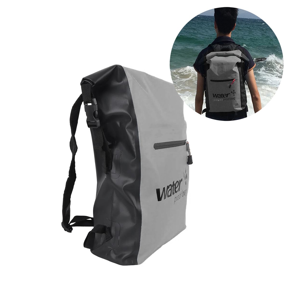 ZOCOCIO - Morral Impermeable Water Proof Bag 20l Bolsa Seca Viajera Gris