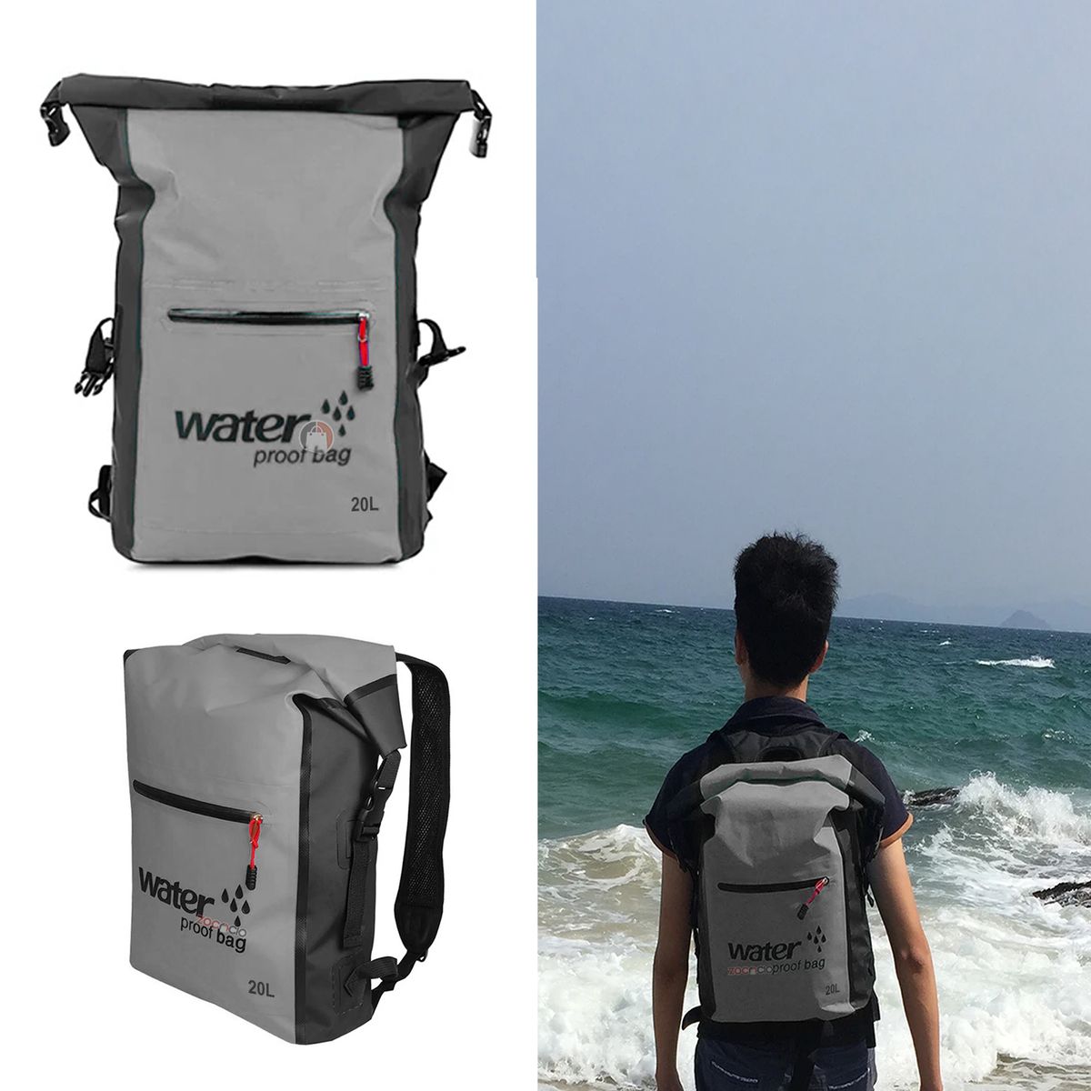 ZOCOCIO - Morral Impermeable Water Proof Bag 20l Bolsa Seca Viajera Gris