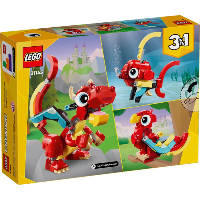 LEGO - Juego Lego 3 En 1 Dragon Rojo 149 Piezas Para Niños
