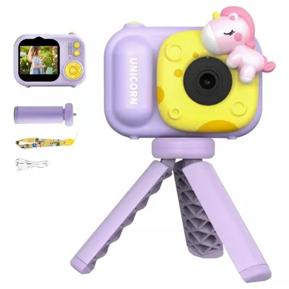 GENERICO - Cámara Infantil Full HD con Trípode y Diseño de Unicornio