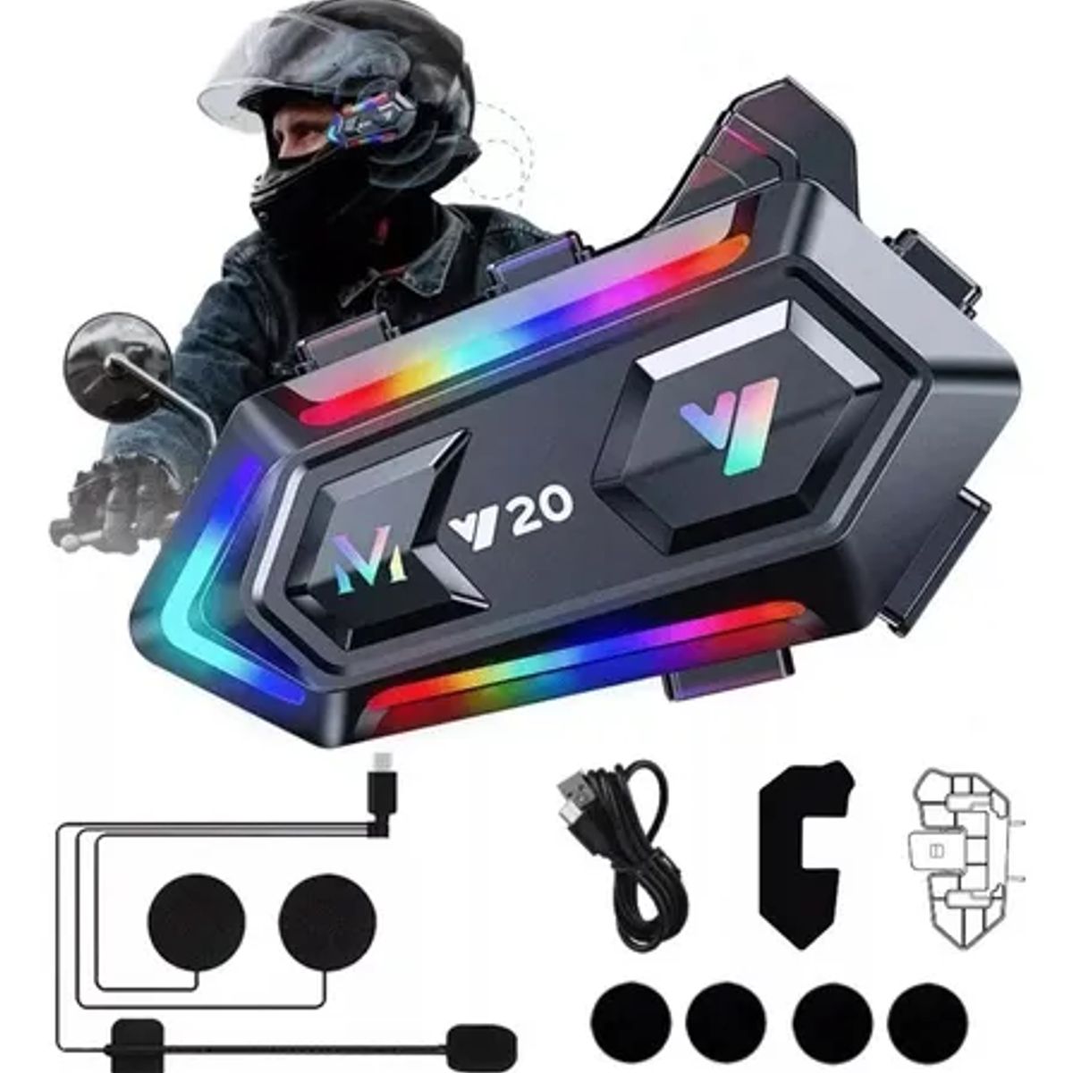 GENERICO - Intercomunicador Con Bluetooth Y20 Max Luz Rgb V53 Ip67