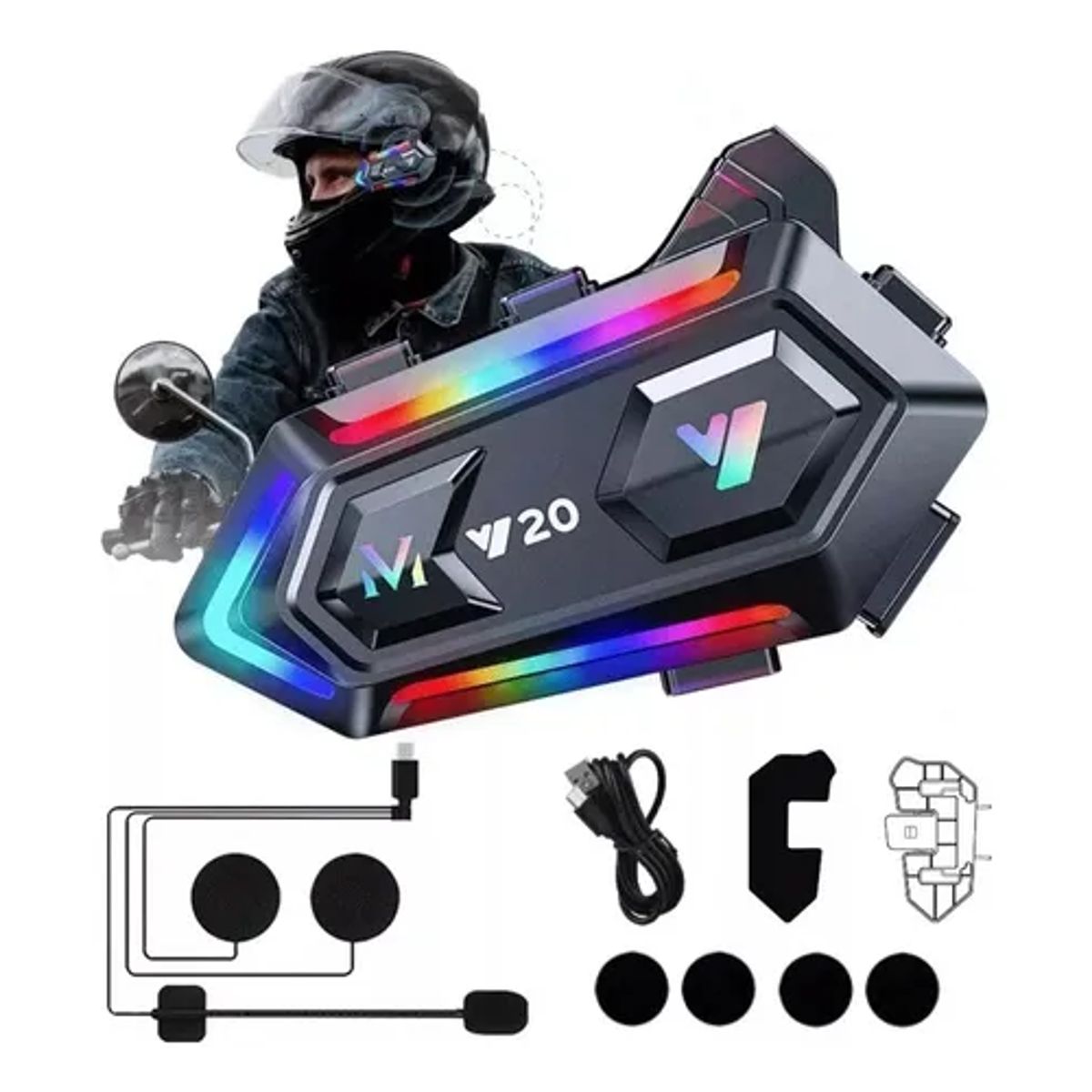 GENERICO - Intercomunicador Con Bluetooth Y20 Max Luz Rgb V53 Ip67