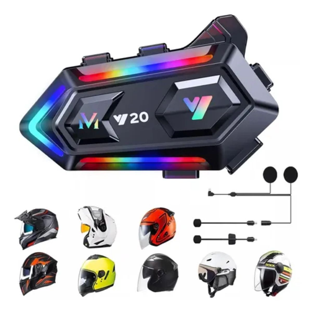 GENERICO - x2 Intercomunicador Con Bluetooth Y20 Max Luz Rgb V53 Ip67