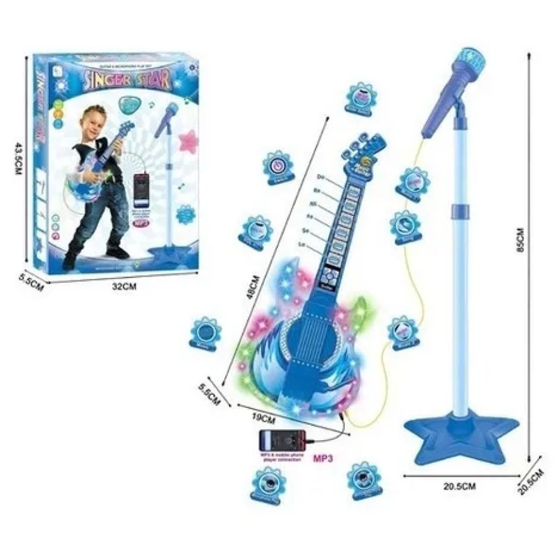 MARKET TOYS - Guitarra Musical Infantil Con Micrófono Azul