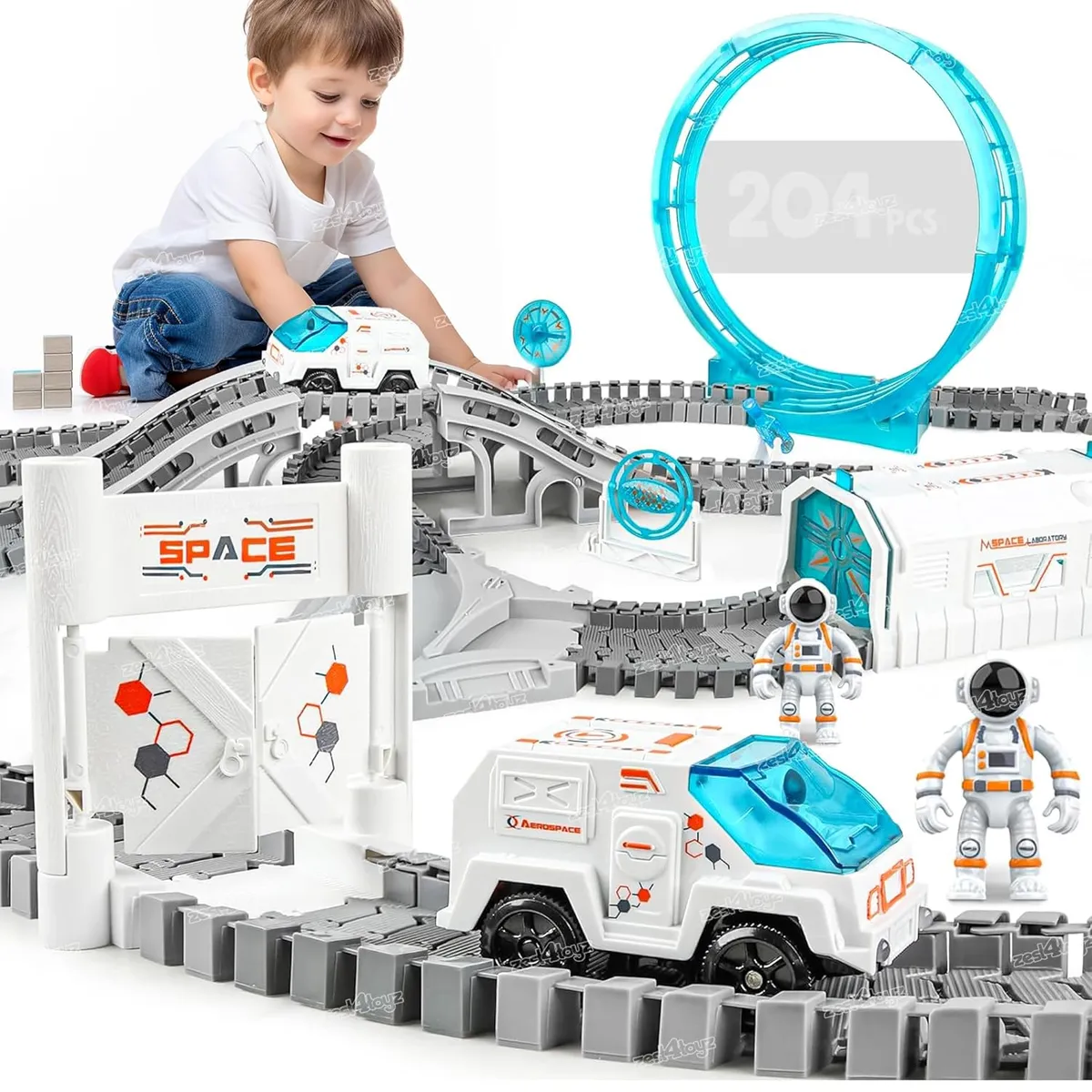 MARKET TOYS - Pista De Naves Tipo Astronauta 204 Pcs Reta La Gravedad