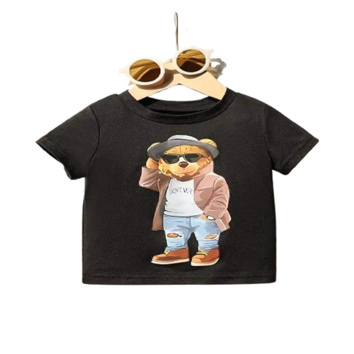 100 - Camiseta Negra Con Oso De Peluche