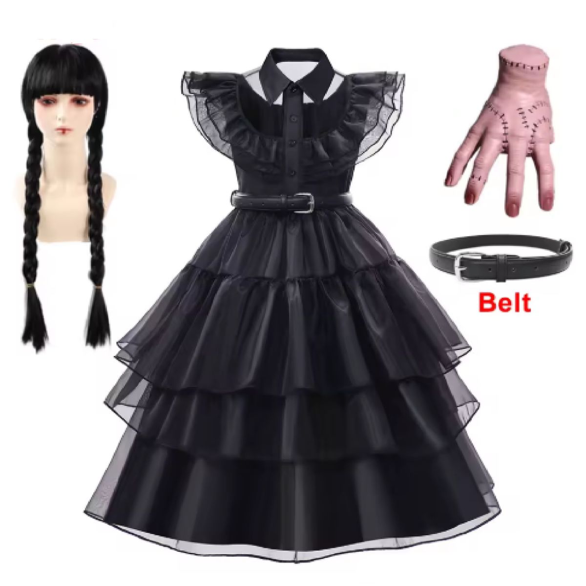 GENERICO - Disfraz Merlina Addams Niña Vestido Gótico Negro