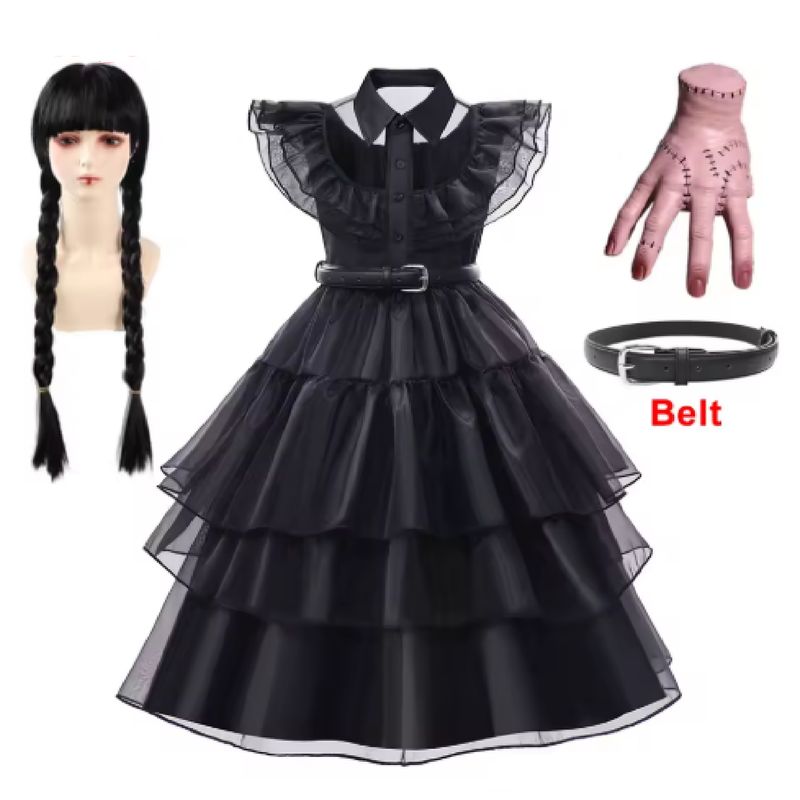 GENERICO - Disfraz Merlina Addams Niña Vestido Gótico Negro