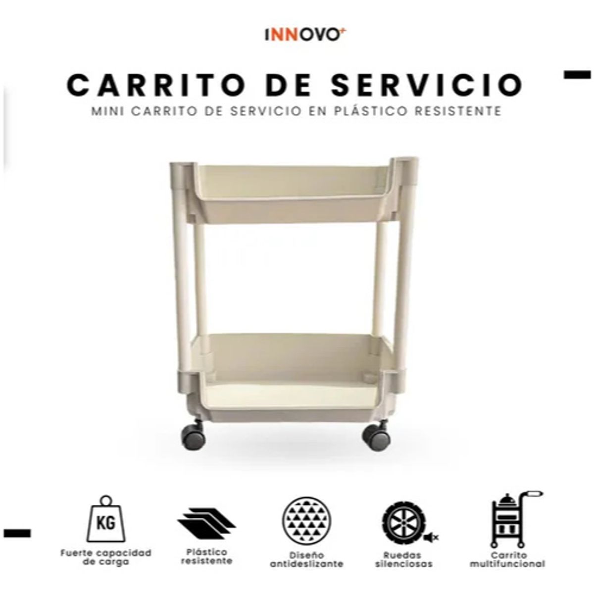 INNOVA - Mini Organizador Armable Pequeño 2 Niveles Con Ruedas Plástico