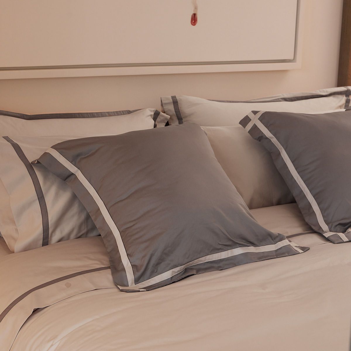 DISTRIHOGAR - Cojín Hotel Experience 400 Hilos 100% Algodón Sicilia Gris 60 x 60 cm