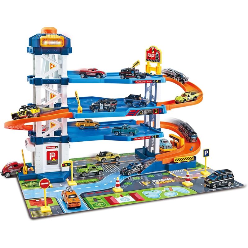 MARKET TOYS - Pista De Carros Garage Police Car 4 Niveles 64 Pcs