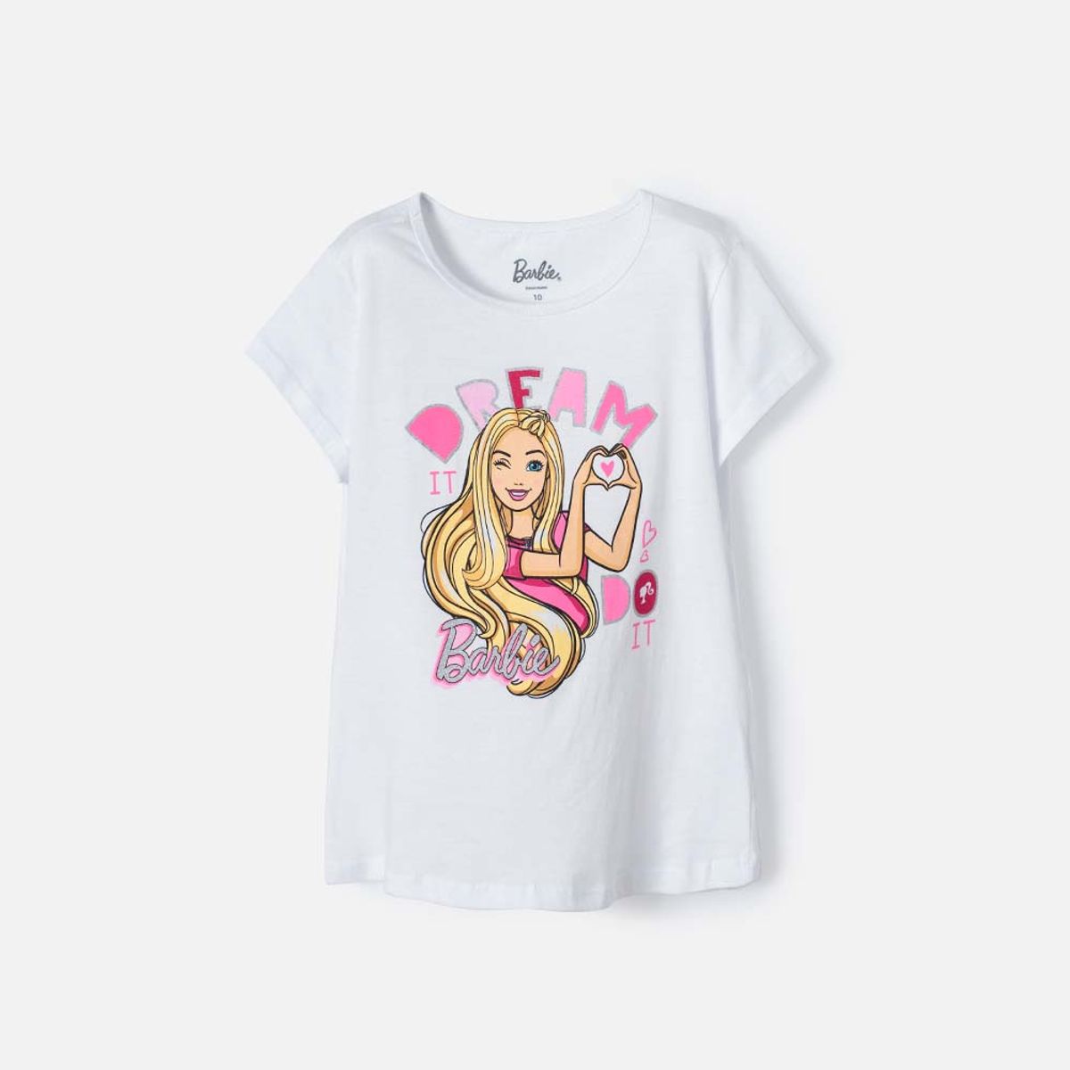 MATTEL - Camiseta de Barbie manga corta blanca para niña