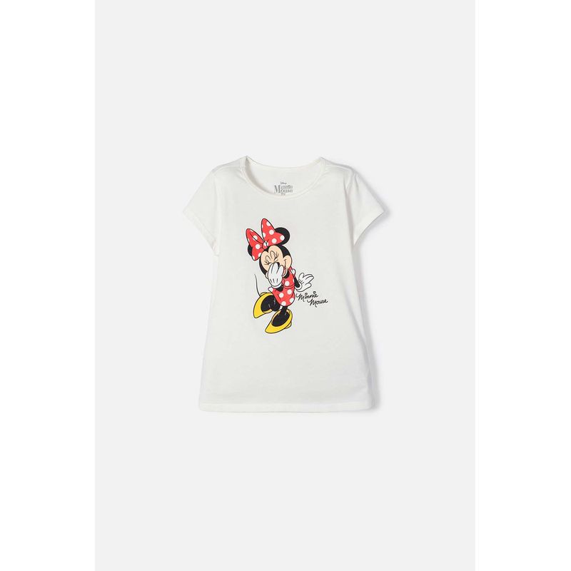 DISNEY - Camiseta de Minnie Mouse manga corta marfil para niña