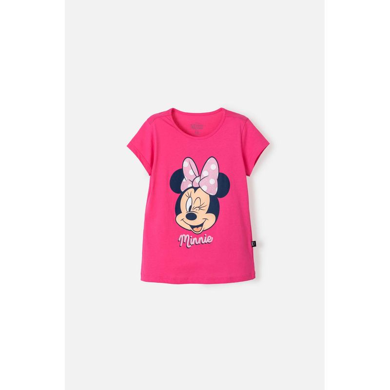 DISNEY - Camiseta de Minnie Mouse fucsia con detalles brillantes para niña