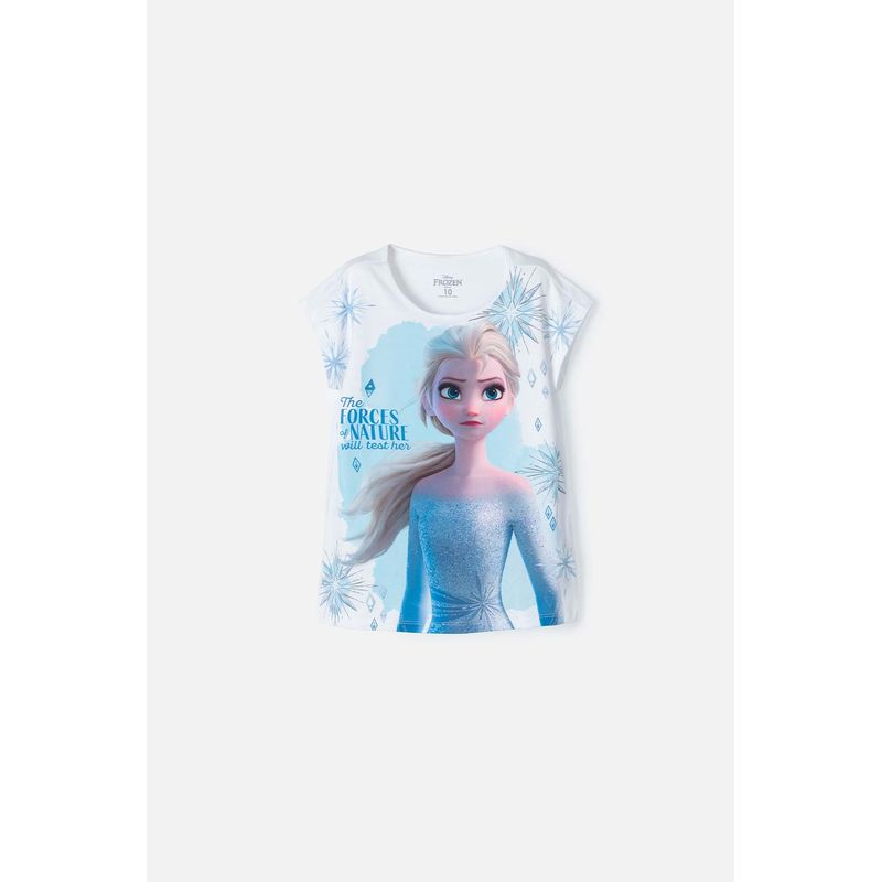 DISNEY - Camiseta de Frozen manga corta blanca y azul para niña