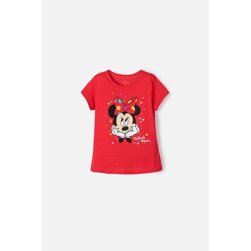 DISNEY - Camiseta Minnie Mouse manga corta roja para niña