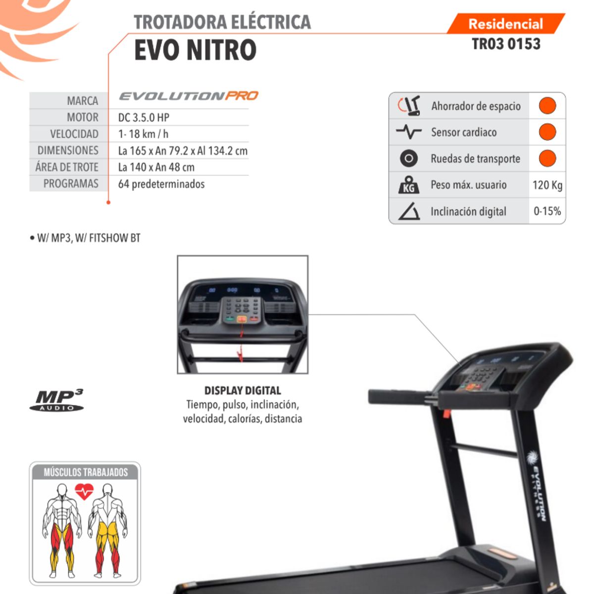 EVOLUTION FITNESS - Trotadora EVOLUTION Nitro 3.5 HP 110V