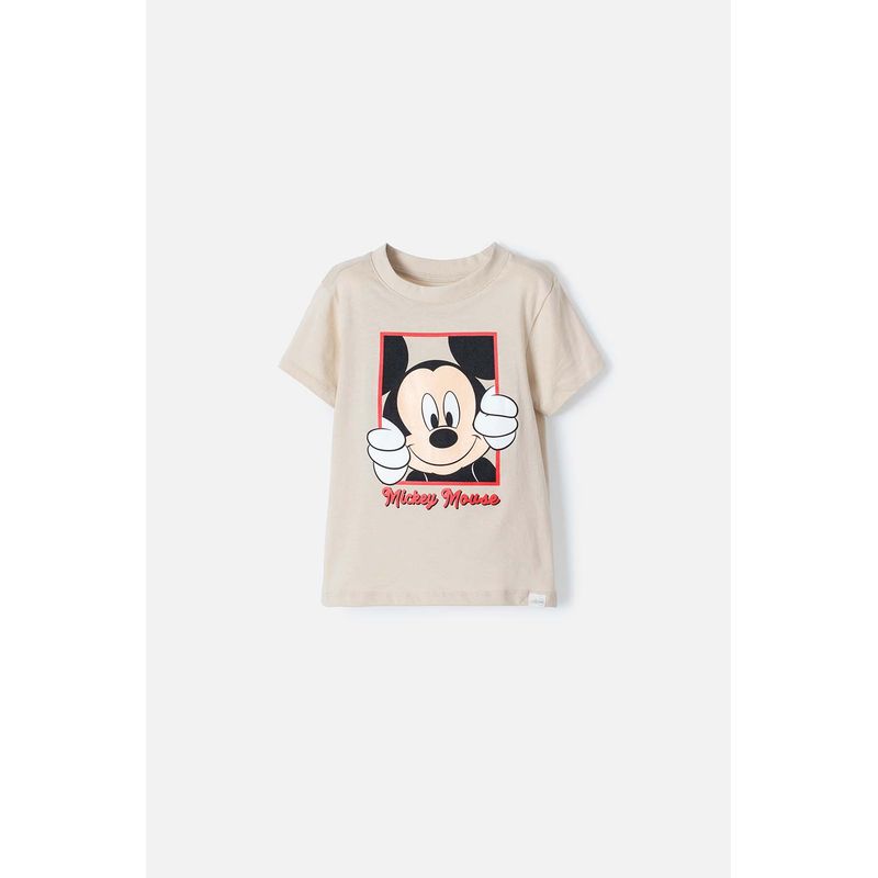DISNEY - Camiseta de Mickey Mouse manga corta beige para niño 2T a 5T