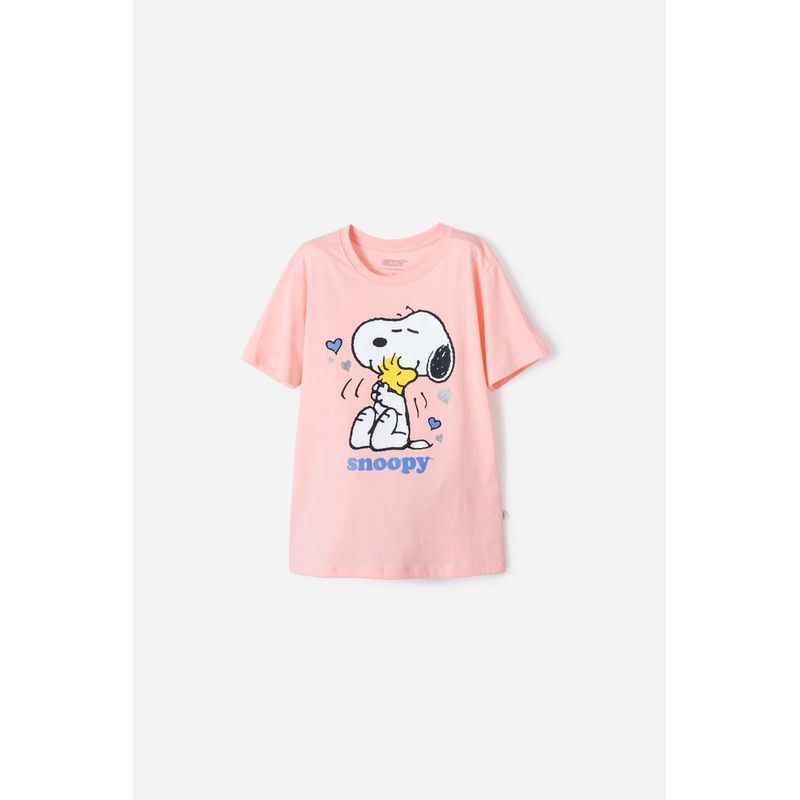 SNOOPY - Camiseta de Snoopy manga corta mandarina para niña