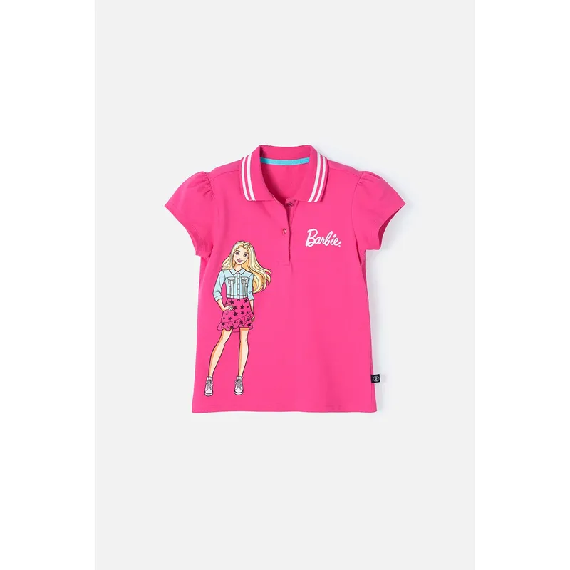 MATTEL - Camiseta Tipo Polo de Barbie fucsia para niña